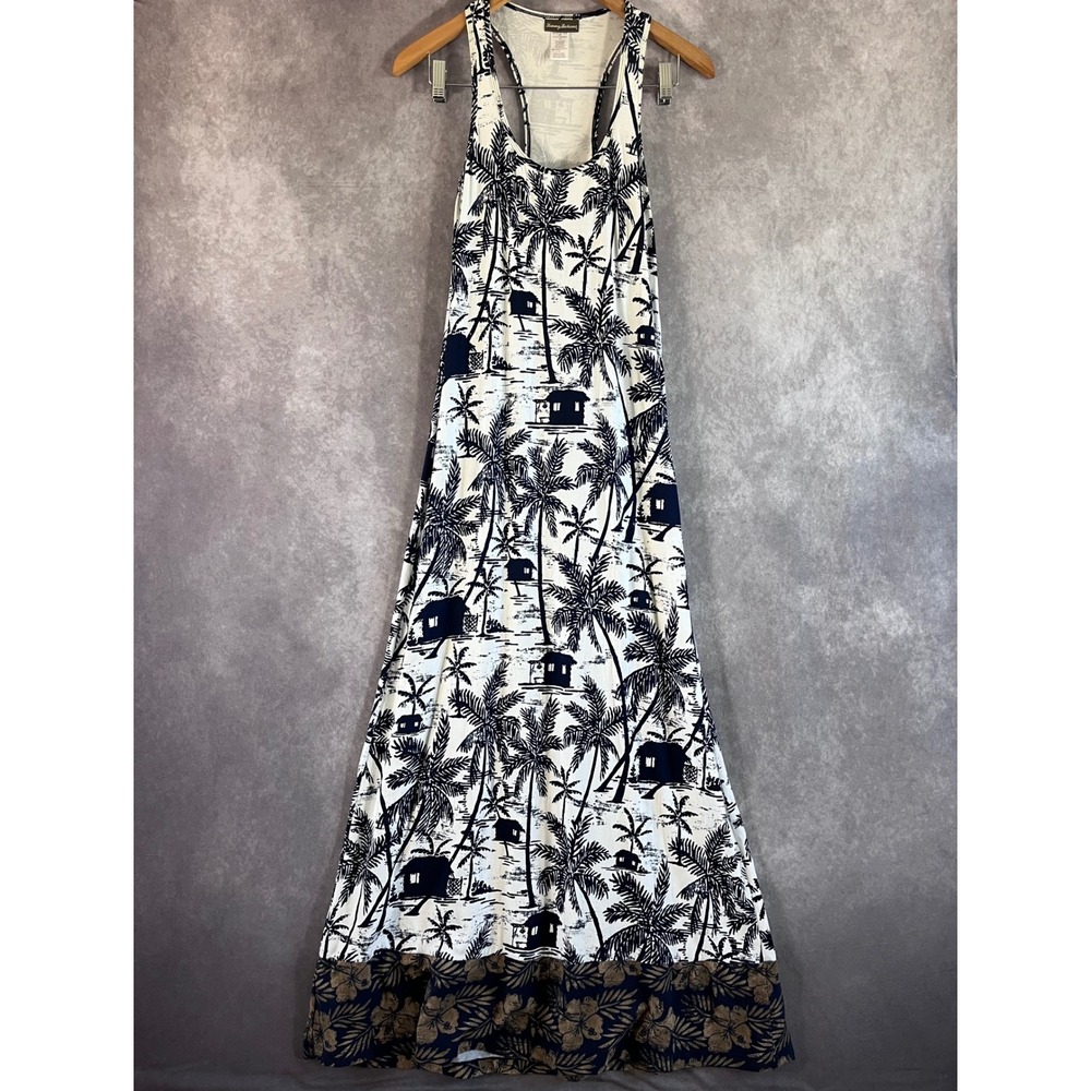 Tommy Bahama Maxi Dress Women S Navy White Tropical Palm‎ Tree Racerback Summer